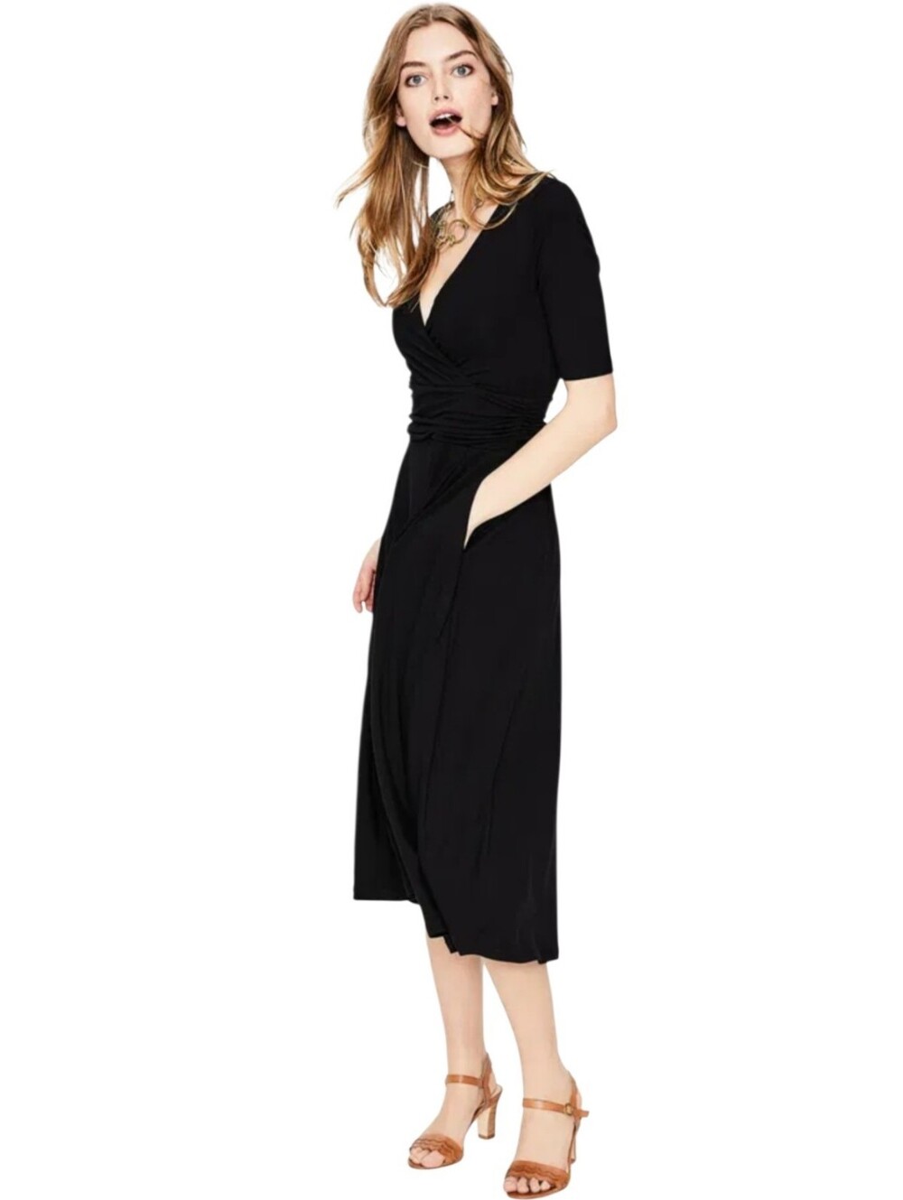 Boden‎ Black Draped Front V-Neck Dress Size 10